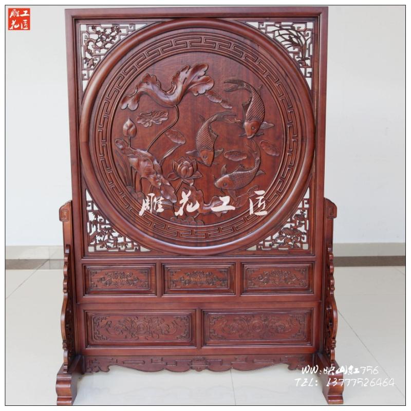 Chinese Solid Wood Screen Partition Xuanguan Double-sided Sculpture Flowers and Treasure Seat Screen Imitation Ancient Living Room Bedroom Year-over-the-Year-over-the-Screen
