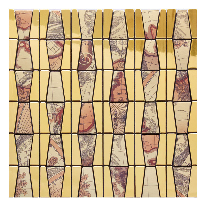 European-style aluminum-plastic panel self-adhesive golden mosaic tile TV porch background wall metal living room puzzle wall sticker