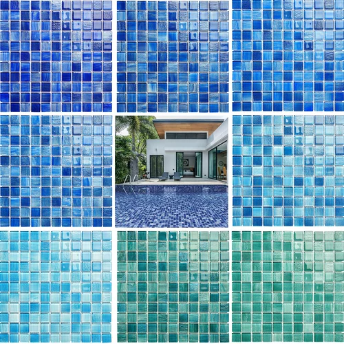 Бассейн, синяя стеклянная мозаика на стену
