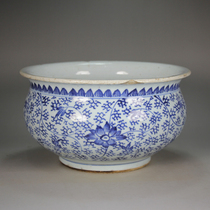 Qing three generations of blue and white porcelain Yongzheng wrapped branches lotus pattern incense burner incense set Ming and Qing Jingdezhen old porcelain furnishings