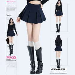 Mass High-Waisted A-Line Blue Pleated Skirt for Women, Autumn 2025 New Style, Versatile Casual Jk Short Skirt