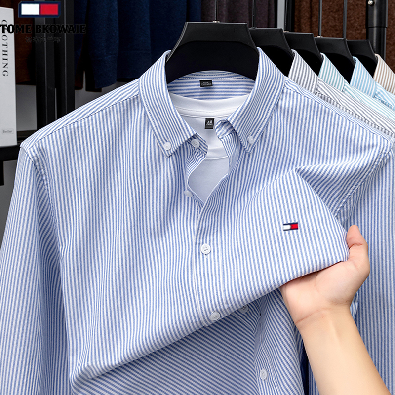 Tommy Pure Cotton Long-Sleeved Shirt Men's Spring & Fall New Style Young and Middle-Aged Business Casual Striped Non-Iron Shirt Men's Top Tommy Pure Cotton Long-Sleeved Shirt Men's Spring & Fall New Style Young and Middle-Aged Business Casual Striped Non-Iron Shirt Men's Top