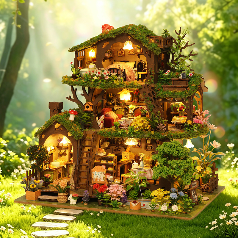 Qiaoyun DIY Little House Time Tree House Villa 3D Three-Dimensional Handmade Wooden Assembly Model Miniature Scene Toy