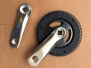 48T齿皮带轮驱动铝合金方孔牙盘102mm超短铝曲柄 带双层塑料护盘