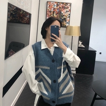  Karizi autumn new college style loose sweater sleeveless vest womens tide Hong Kong style Korean cardigan knitted vest