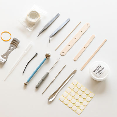 DIY practical small tools for scented candles: candle wick, candle holder, perforated needle, tweezers, stirring rod, filter hopper, portioning spoon
