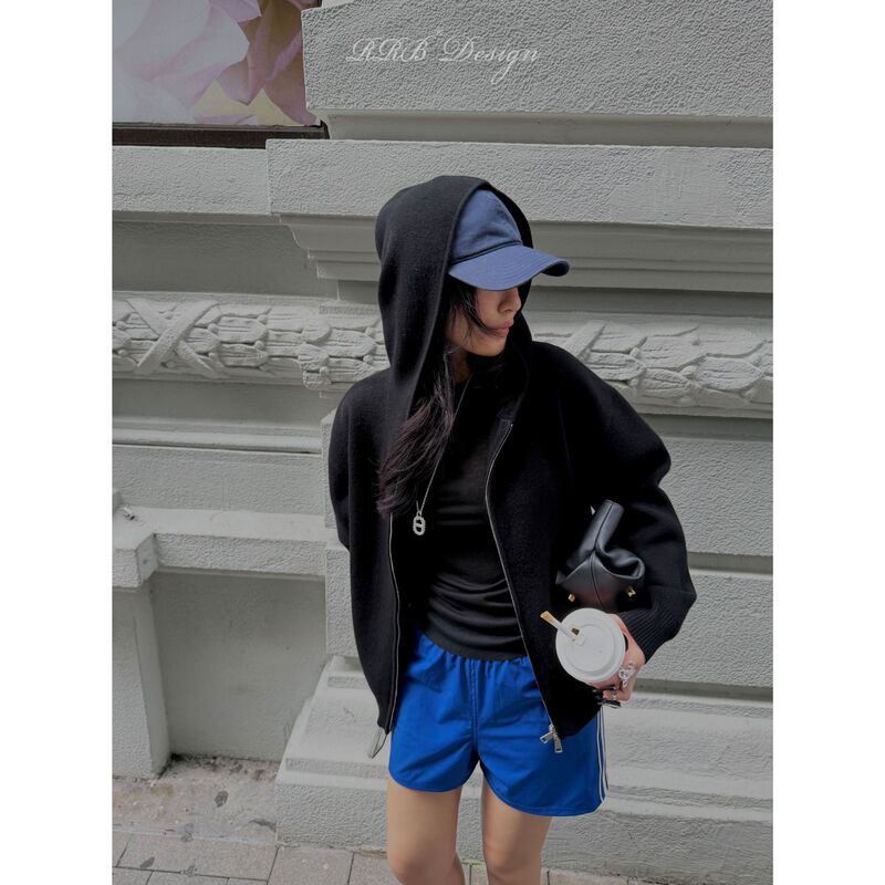 Rrb Design 100% Heavy Worsted Wool Hooded Knit Cardigan Double-Zip Loose Wool Hoodie Rrb Design 100% Heavy Worsted Wool Hooded Knit Cardigan Double-Zip Loose Wool Hoodie