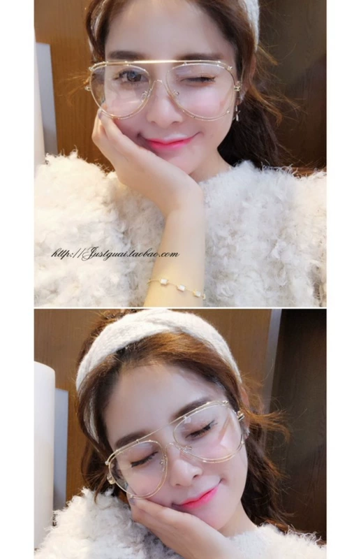 Gương tròn siêu lớn bằng kính kim loại retro kính khung có thể được trang bị cho nữ sinh viên chống bức xạ