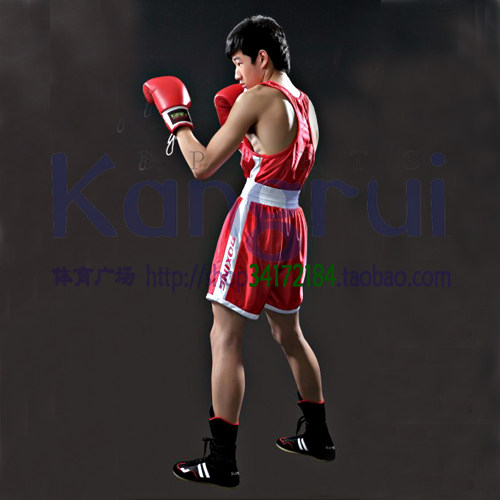 Boxing suit KB101 vest shorts training competition Spane S - 4XL red and blue martial arts fight clothing Kangrui direct selling