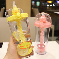  Mixing cup Large capacity plastic cup Creative student household portable drinking water cup with spiral straw milk tea cup
