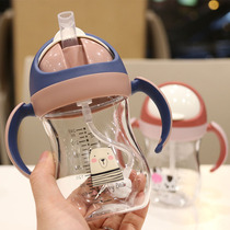  Childrens straw cup with scale with handle Baby spray-proof drinking straw bottle nozzle Drop-resistant kindergarten kettle water cup