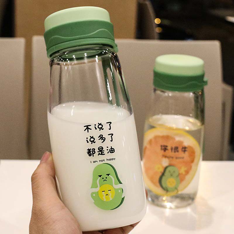 Bull Oil Fruit Fresh Pop New Creative Monolayer Glass Cups Trendy Students Portable Drinking Water Cups Anti Leaking Kettle
