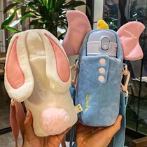 Velvet cloth set cartoon cute creative 316 vacuum stainless steel thermos cup three use with suction tube Cup children drinking kettle