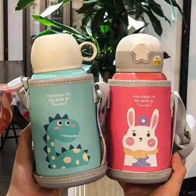 Korean version of the net celebrity with the same double cover creative 316 stainless steel thermos cup with straw children's drinking cup portable kettle