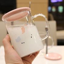 Home handle with lid to serve spoon oatmeal milk breakfast Cup heat-resistant glass fresh office coffee cup