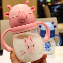 Mengmeng cute small baby learning drinking water anti-choking plastic cup double handle suction cup Cartoon creative Milk Cup
