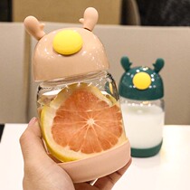 Cute small portable glass explosion-proof heat-resistant borosilicate drinking cup creative fresh juice leak-proof water bottle