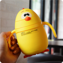 Korean creative children student sucker Cup double-layer three-dimensional chicken glass anti-scalding sealing hand cup with handle