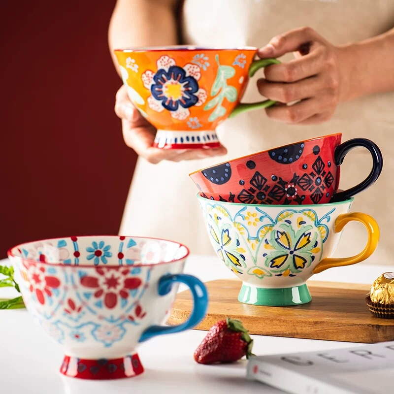 Large-Capacity Household Underglaze Color Breakfast Cup Ceramic Hand-Painted Cup Pastoral Drinking Cup Mug Milk Coffee Cup Large-Capacity Household Underglaze Color Breakfast Cup Ceramic Hand-Painted Cup Pastoral Drinking Cup Mug Milk Coffee Cup