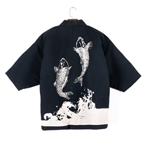 Japanese style and wind and clothing half-tangled cotton household koi printed clamp cotton cotton jacket loose