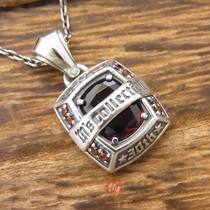 Japanese Ms collection for men 925 pure silver square inlaid crystal pendant tide man necklace