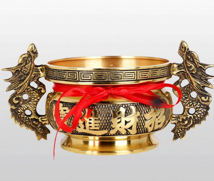 Buddha supplies Buddhist supplies for furnace line incense furnace incense insert 7 inch Sshuanglong ear to attract money gold jade pure copper incense furnace