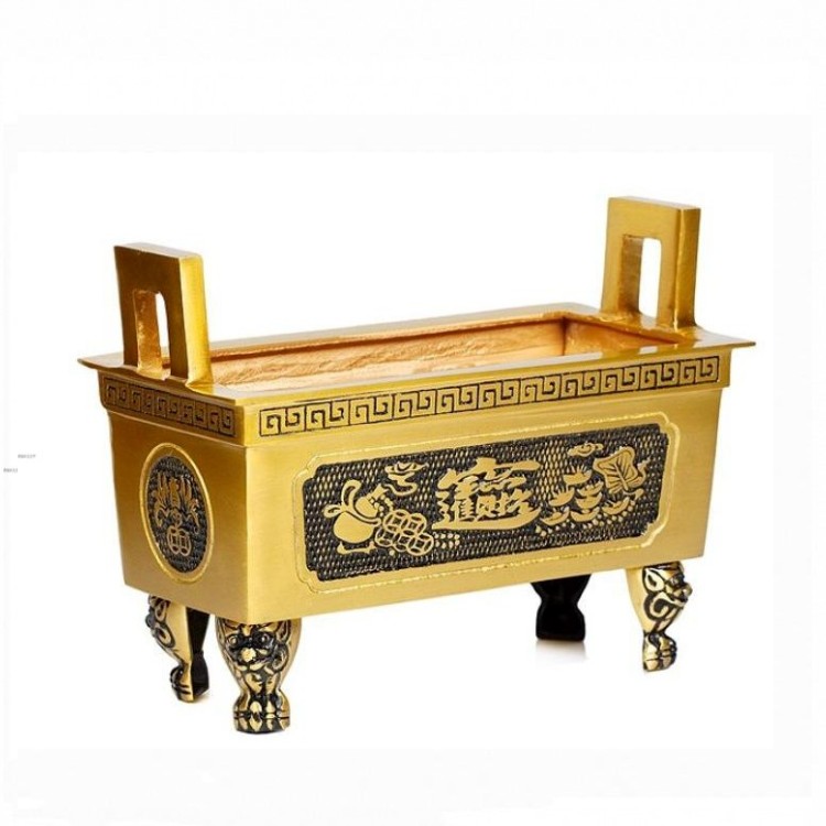 The Treasure-in-Treasure Lotus Bronze Tripod Piece Buddha Hall Home Pure Copper Quadrilateral Incense Burner with Qianqiu Incense Burner and Tripod Dragon Tripod