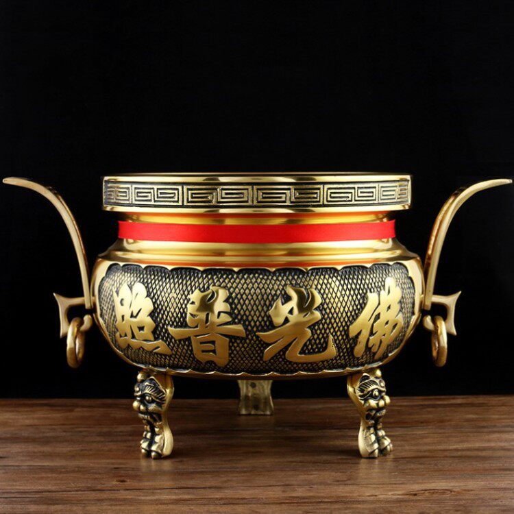 Double ear Lotus for stove trifoot tripod line fragrant sandalwood stove Buddha light Puy photo for the Buddha Guanyin incense pure copper upright incense stove