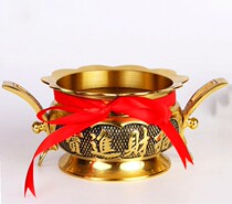 Buddha thread aromatherapy incense furnace incense burner 4 inch double earrings new Lotus side lucky gold Jade pure copper incense burner