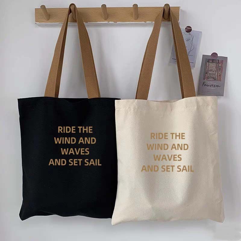 2026 New Simple Letter-Print Casual Versatile Canvas Bag Unisex Middle School Student Class Tote Bag
