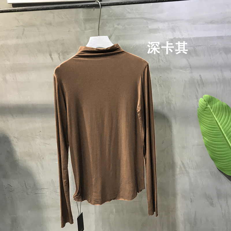 Yuan Xi 8515-1 áo sơ mi nữ đáy dài tay áo sơ mi đầu thu 2018 mới hoang dã nửa cổ cao Han Fan áo thun màu rắn áo thun cá sấu nữ