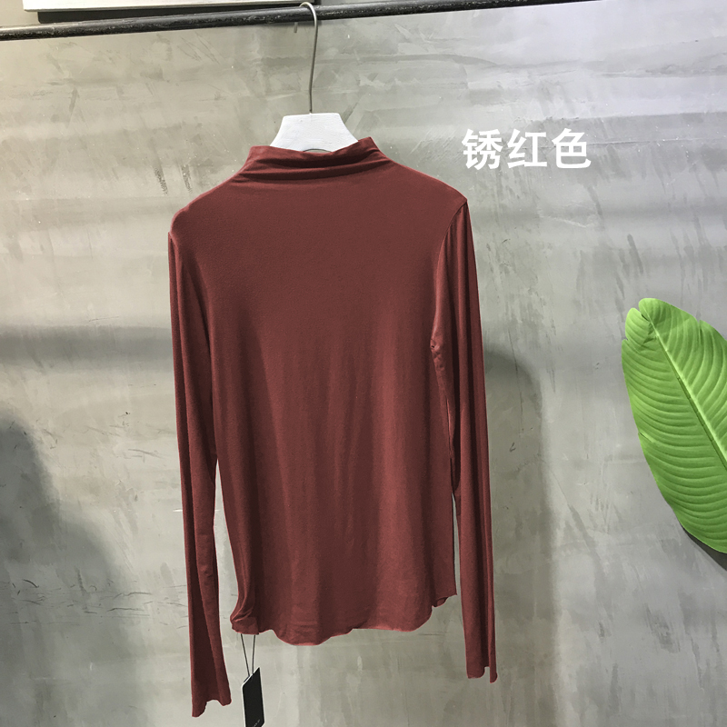 Yuan Xi 8515-1 áo sơ mi nữ đáy dài tay áo sơ mi đầu thu 2018 mới hoang dã nửa cổ cao Han Fan áo thun màu rắn áo thun cá sấu nữ