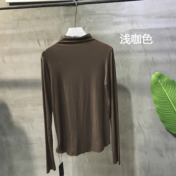 Yuan Xi 8515-1 áo sơ mi nữ đáy dài tay áo sơ mi đầu thu 2018 mới hoang dã nửa cổ cao Han Fan áo thun màu rắn áo thun cá sấu nữ