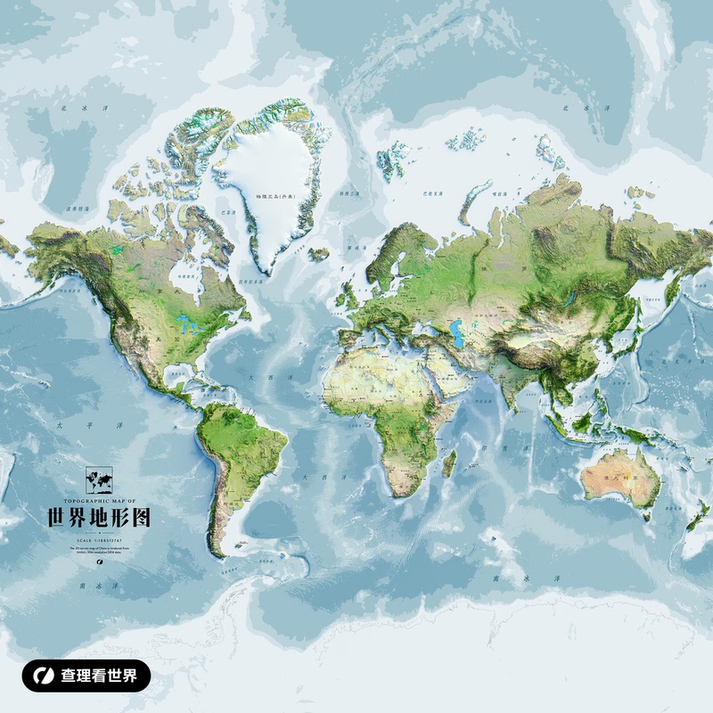 High-Definition 3D World Terrain Map - Chinese Annotations - 10000*10000 Pixels