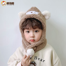 Childrens hat scarf integrated autumn and winter scarf boy cute super cute girl ear cap baby winter plus velvet tide