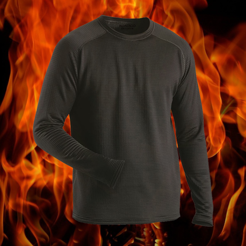 Men's imported plaid velvet outdoor warm quick-drying jacket thick round neck de velvet long-sleeved top winter fever underwear