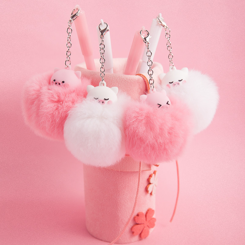Pig hair ball pendant gel pen Creative cute girl daily writing student stationery small fresh water-based pen