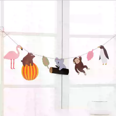 Cartoon animals Children's birthday party decoration bunting kindergarten classroom color strip pull flower arrangement decoration supplies
