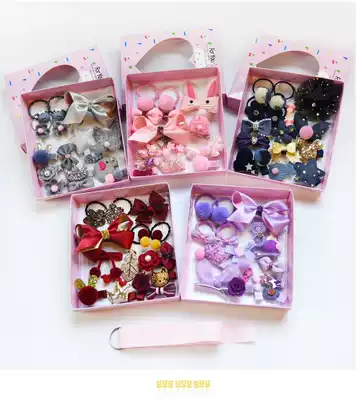 Girl Hair Accessories Hair Set Hair Clips Hairband Fabric Rubber Band Headwear Girl Gift Box 16 Piece Set of Multiple