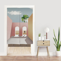 Morandi architectural personality Bedroom door curtain Kitchen partition curtain Feng Shui curtain Fabric decoration curtain custom free hole