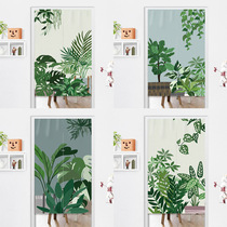Nordic fresh green plant curtain fabric partition curtain water curtain bedroom Japanese hanging curtain kitchen half curtain to customize