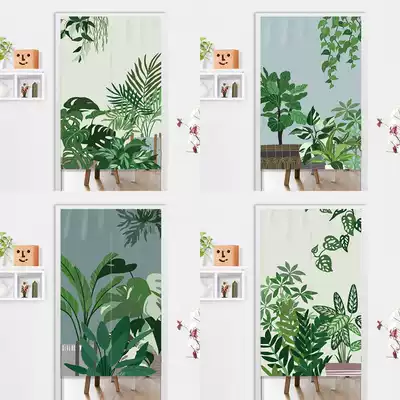 Nordic fresh green plant curtain fabric partition window wind water curtain bedroom Japanese hanging curtain kitchen half curtain to customize