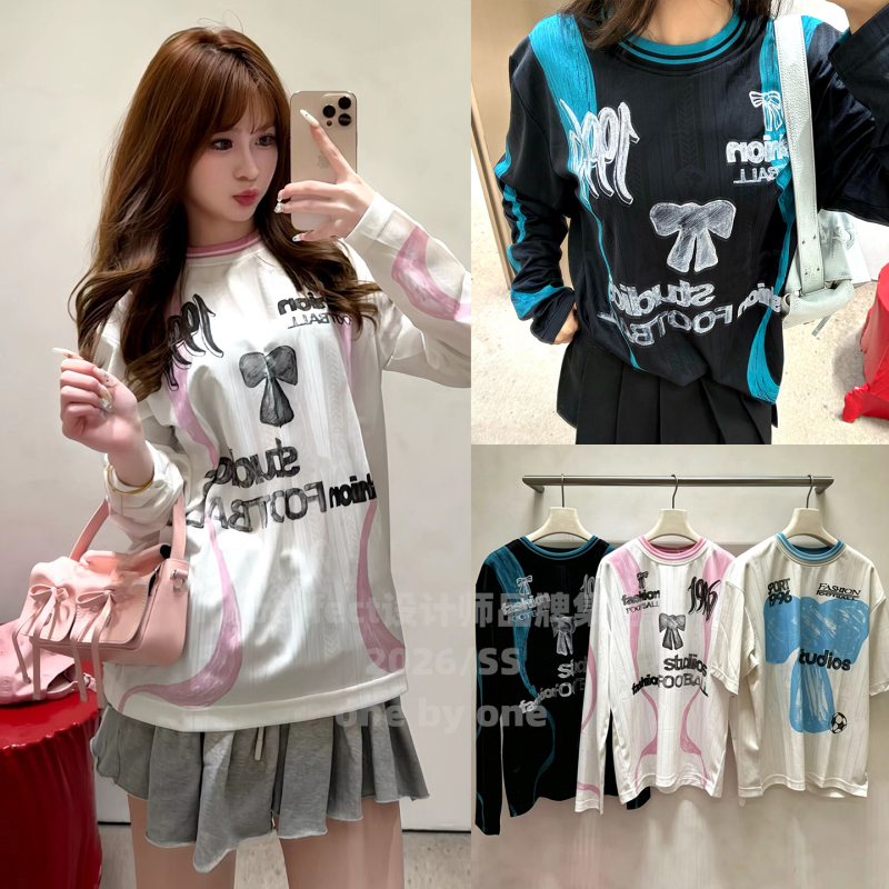 Imperfect Original Plan ▶ Nanyou-Butterfly Bow 1996 Printed Sports Style Jersey Long Sleeve T-Shirt for Women 26 Summer Imperfect Original Plan ▶ Nanyou-Butterfly Bow 1996 Printed Sports Style Jersey Long Sleeve T-Shirt for Women 26 Summer