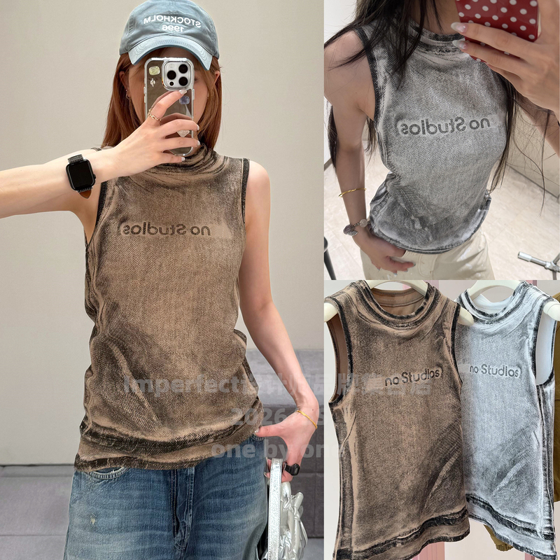 Imperfect Originally Planned ▶ Nanyou 26 Summer Distressed Letter Embossed Fake Two-Piece Sleeveless T-Shirt Vest Top for Women Imperfect Originally Planned ▶ Nanyou 26 Summer Distressed Letter Embossed Fake Two-Piece Sleeveless T-Shirt Vest Top for Women