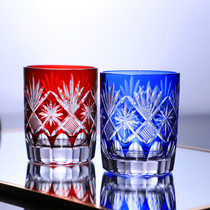 Home color whisky wine glass Japanese carved glass Edo cut hand carved glass juice cup