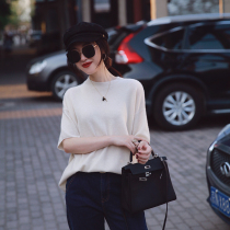 Zhao style free gentle texture 100% cashmere fashion loose short sleeve knitted cashmere sweater