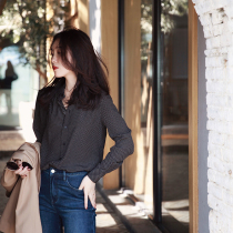 Zhao style with one to ten classic black and white small wave dots exquisite Joker French small square collar silk long sleeve shirt