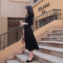 Zhao Tan style facade as jin mouth tin fabric worsted wool V collar slim style fashion dress