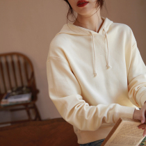 Zhao type high utilization rate Morandi color autumn comfortable cotton drawstring sleeve hooded loose sweater