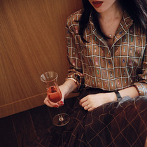 Zhao Tian end custom Italian printed fabric D-grade heavy silk brown tone design shirt